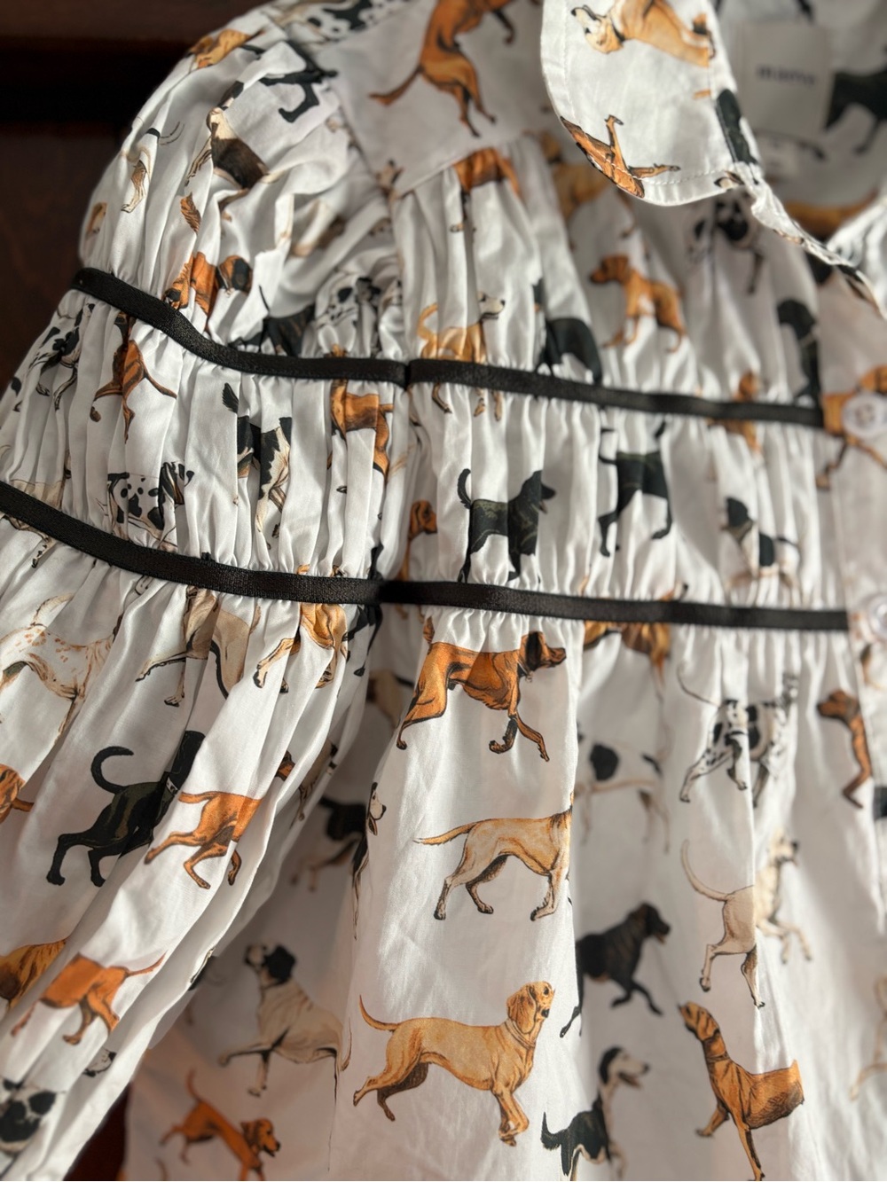 Anthropologie Maeve The Leandra Shirred Yoke Cotton Dog Print Puff Sleeve Blouse - Picture 7 of 11